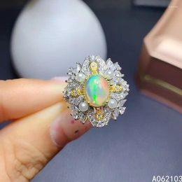 Bagues de cluster KJJEAXCMY Bijoux fins 925 Sterling Silver Incrusté Naturel Opal Femmes Exquis Luxe Perle Réglable Gem Bague Support