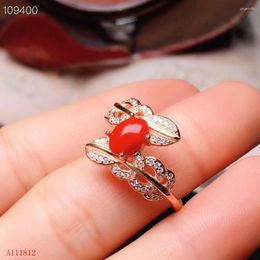 Anillos de racimo KJJEAXCMY Joyería fina Plata de ley 925 con incrustaciones de coral rojo natural Detección de soporte