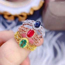 Bagues de cluster KJJEAXCMY Fine Bijoux 925 Sterling Argent Naturel Gem Rouge Bleu Émeraude Filles Bague Peut être Détecté