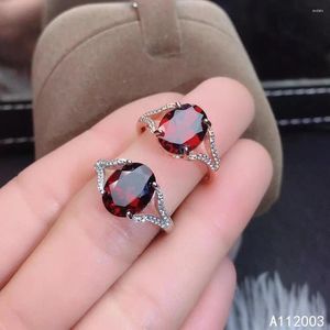 Bagues de cluster KJJEAXCMY Fine Bijoux 925 Sterling Argent Incrusté Pierre Naturelle Tangent Plan Garnet Femelle Fille Bague Support Détection