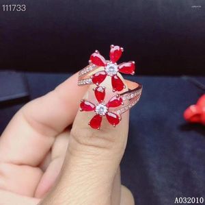 Cluster anneaux kjjeaxcmy beaux-bijoux 925 argent sterling incrusté de rubis naturel test de soutien charmant fille