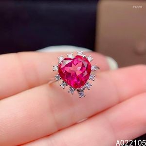 KJJEAXCMY Fine Jewelry 925 Sterling Silver Incrusté Topaze Rose Naturelle Femmes Luxe Noble Coeur Réglable Big Gem Ring Support