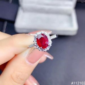 Clusterringen kjjeaxcmy fijne sieraden 925 sterling zilver ingelegde natuurlijke ruby ​​meisje nobele Chinese stijl eenvoudige ovale ringsteuntest