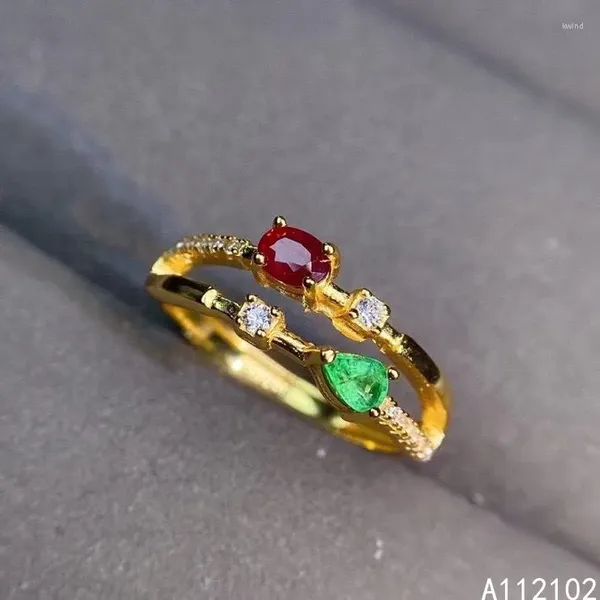 Bagues de cluster KJJEAXCMY Fine Bijoux 925 Sterling Argent Incrusté Naturel Ruby Emerald Fille Mode Style Chinois Jolie Bague Support Test