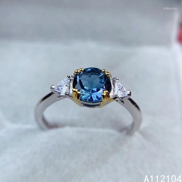 KJJEAXCMY Fine Jewelry 925 Sterling Silver Incrusté Naturel London Blue Topaz Femmes Simple Classique Rond Style Chinois Gem Ring