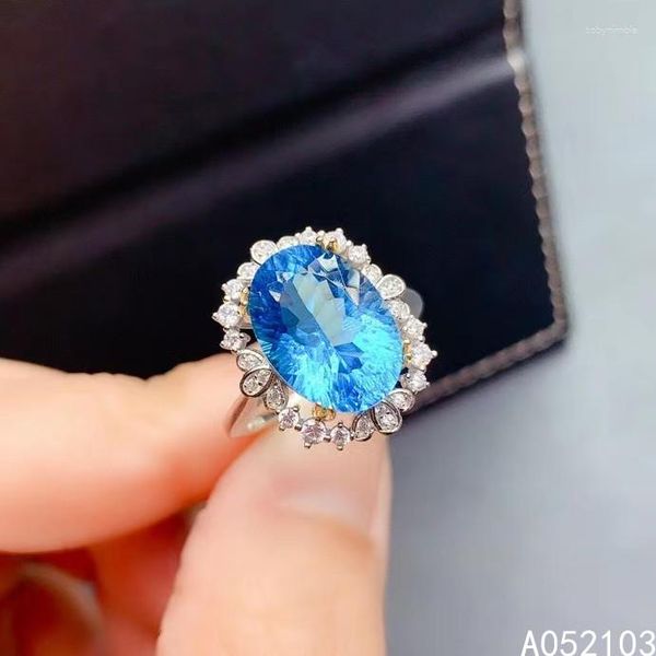 Bagues de cluster KJJEAXCMY Fine Bijoux 925 Sterling Argent Incrusté Naturel Suisse Bleu Topaz Femmes Noble Fleurs Élégantes Réglable Grand Gem