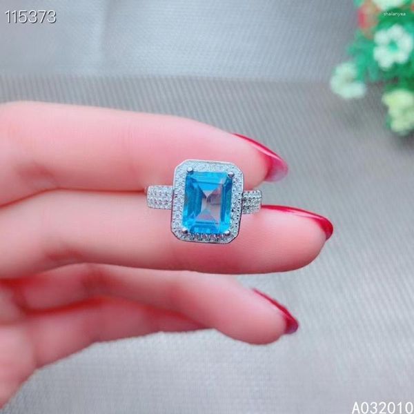 Anillos de racimo KJJEAXCMY Joyería fina 925 Plata de ley con incrustaciones de piedras preciosas naturales Topacio azul Anillo femenino ajustable Señorita mujer niña