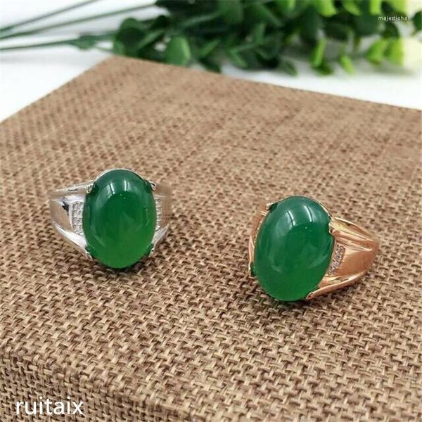 KJJEAXCMY Fine Jewelry 925 Pure Silver Natural Green Jade Medulla Ring Inlay Décoration Wildflower Simple Alien Crab Oval
