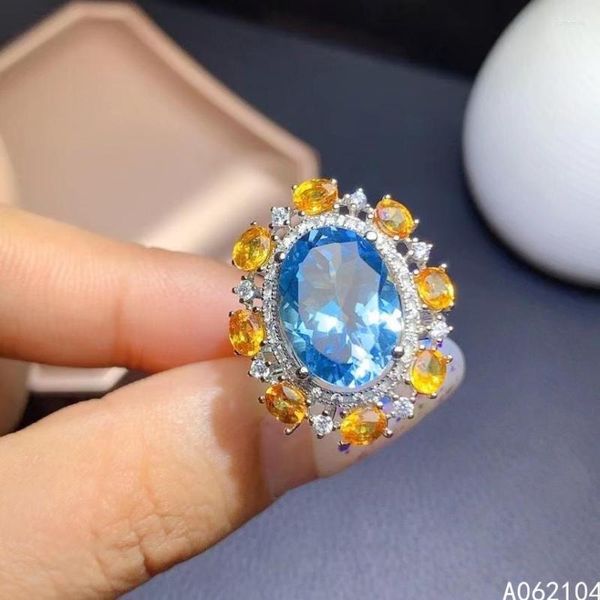 KJJEAXCMY Bijoux fins en argent sterling 925 incrusté de topaze bleue naturelle saphir jaune femmes vintage exquis gemme réglable