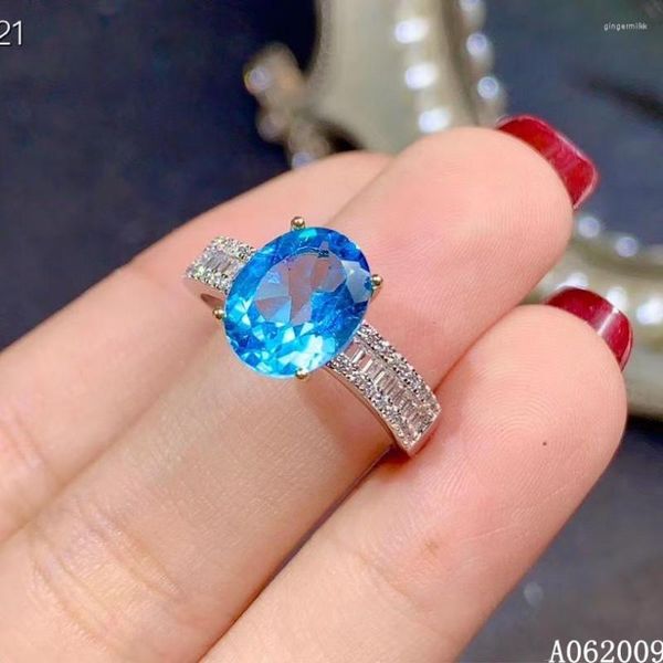 Bagues de grappe KJJEAXCMY Bijoux fins 925 Bague en topaze bleue naturelle incrustée d'argent sterling Test de soutien pour fille classique