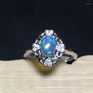 Cluster anneaux kjjeaxcmy beaux bijoux naturalités Opal Lady Ring 925 pur argent incrusté de feu et de couleur super belle