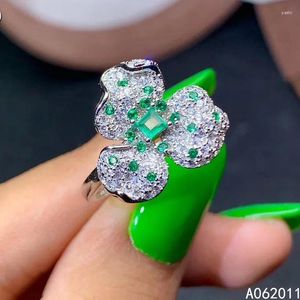 Clusterringen kjjeaxcmy fijne sieraden natuurlijke smaragd 925 sterling zilveren elegant meisje verstelbare edelsteen ringsteuntest