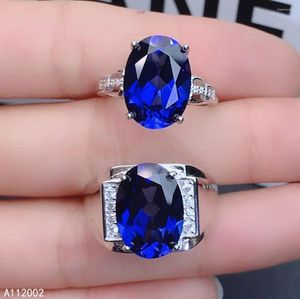 Cluster Ringen KJJEAXCMY Fijne Sieraden Natuurlijke Saffier 925 Sterling Zilveren Edelsteen Mannen Vrouwen Ring Paar Pak Ondersteuning Test Mooie