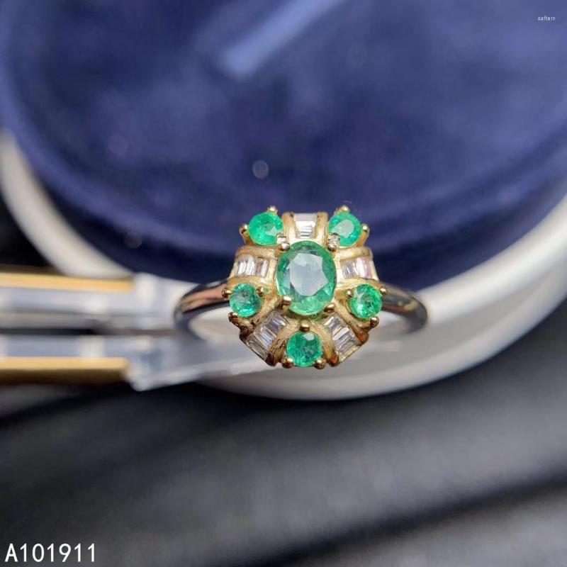 Кластерные кольца kjjeaxcmy fine jewelry Natural Emerald 925 Серебряные серебряные женщины тест на кольцо