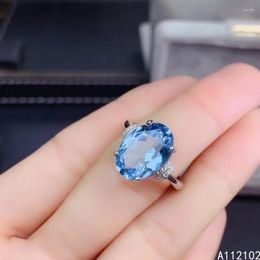 Bagues de cluster KJJEAXCMY Fine Bijoux S925 Sterling Argent Incrusté Naturel Bleu Topaz Fille De Luxe Bague Réglable Support Test Style Chinois