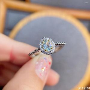 Bagues de cluster KJJEAXCMY Fine Bijoux S925 Sterling Argent Incrusté Naturel Aquamarine Fille Classique Bague Support Test Style Chinois