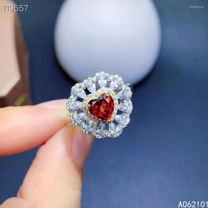 KJJEAXCMY Fine Jewelry S925 Sterling Silver Incrusté Naturel Garnet Girl Vintage Ring Support Test Style Chinois Avec Boîte