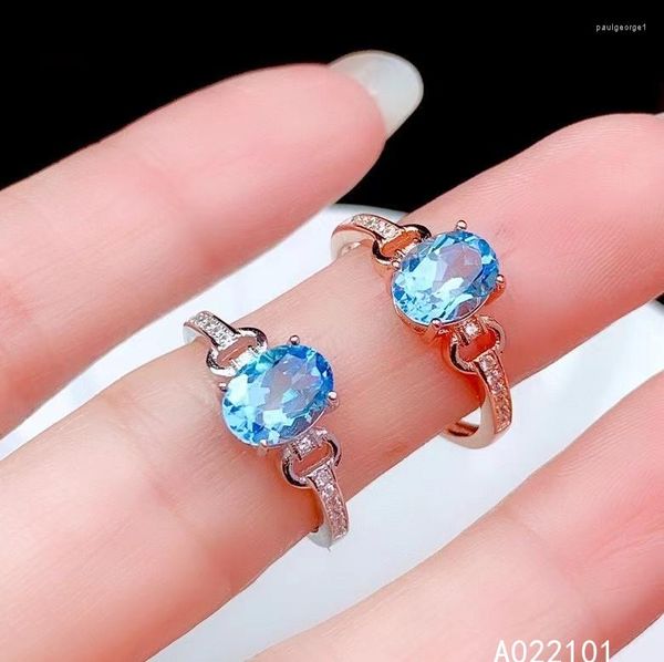 KJJEAXCMY Fine Jewelry S925 Sterling Silver Incrusté Topaze Bleue Naturelle Fille Bague De Luxe Support Test Style Chinois Avec Boîte