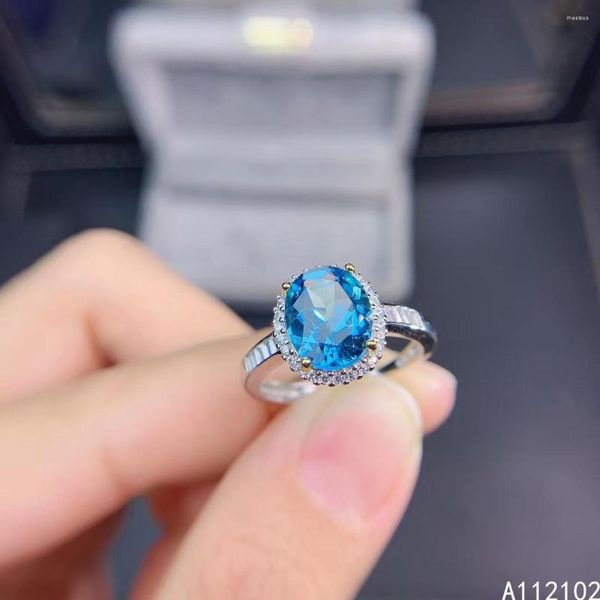 KJJEAXCMY Fine Jewelry S925 Sterling Silver Incrusté Topaze Bleue Naturelle Fille Vintage Anneau Support Test Style Chinois Avec Boîte