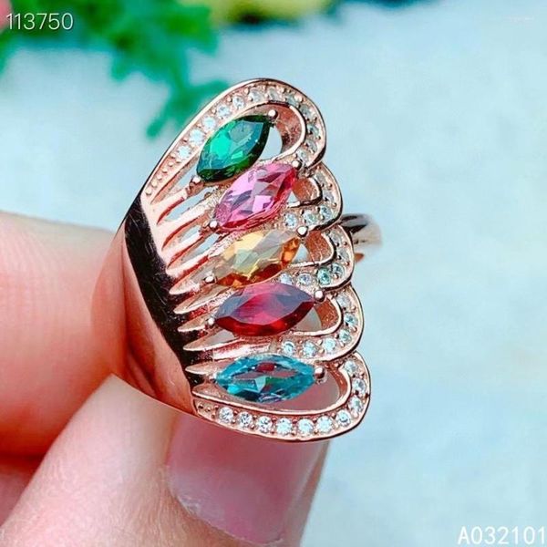 KJJEAXCMY Fine Jewelry S925 Sterling Silver Incrusté Tourmaline Naturelle Fille Classique Gemstone Ring Support Test Style Chinois