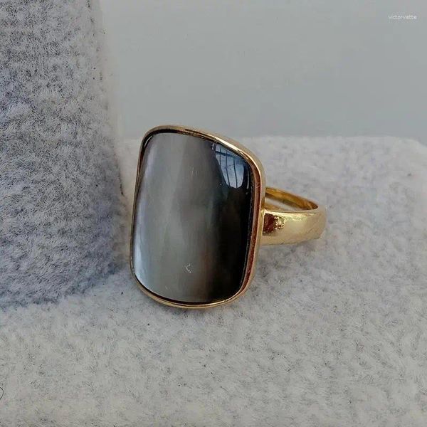 Anillos de racimo KKGEM 18x19 mm estilo punk natural concha de mar negro madre de perla anillo forma cuadrada ajustable