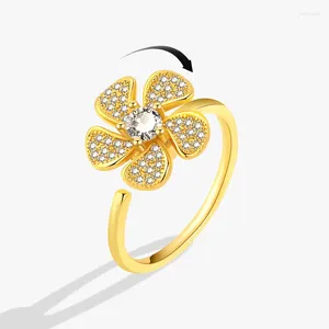 Cluster anneaux kofsac anxiété anti-stress pour les femmes rotation de spinner de fleurs de zircon cristal anneau fidget 925 bijoux à la mode en argent