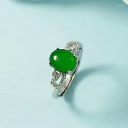 Cluster anneaux kofsac bijoux classiques femmes 925 anneau en argent sterling cadeau cadeau réglable green cristal ovale Lady fête accessoires