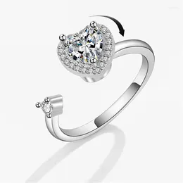 Cluster Ringen KOFSAC Mode Draaibare Liefde Hart Ring Vrouwelijke Sieraden 925 Sterling Zilver Voor Vrouwen Accessoires Vriendinnen Geschenken