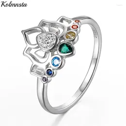 Cluster Ringen Kolmnsta 925 Sterling Zilver Voor Vrouwen Vintage Lotusbloem Ring Regenboog Kleurrijke Zirkoon Trouwringen Fijne Sieraden
