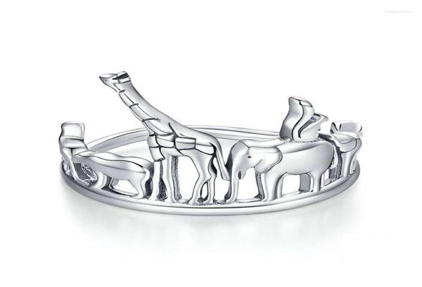 Bagues de cluster Kolmnsta Fun Zoo 925 Bague en argent sterling Éléphant et girafe Bijoux de personnalité mignons pour femmes5320711