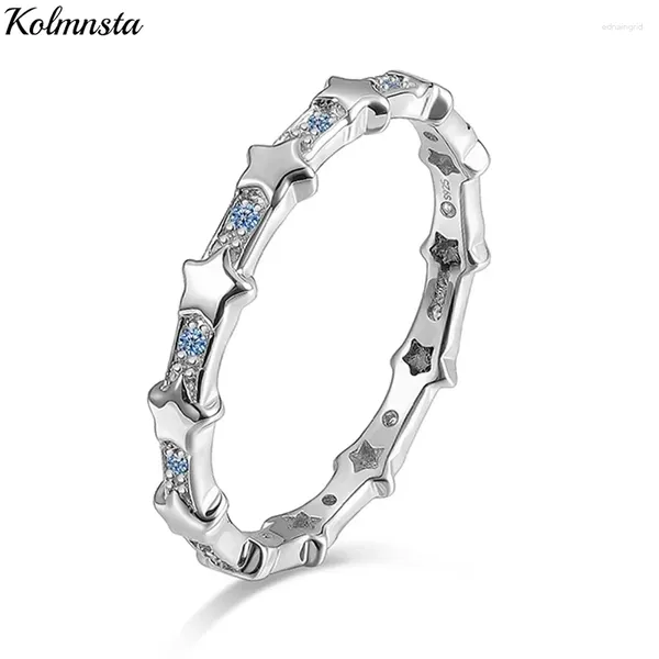 Bagues de cluster Kolmnsta Real Silver 925 Star pour femmes Sterling Bleu Blanc Zircon Empilable Bague de mariage Bijoux