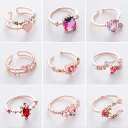 Anéis de cluster coreano 2023 na moda micro pavimentada coração cristal flor ajustável para mulheres noiva anel de casamento presentes de aniversário