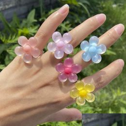 Anillos de racimo coreano lindo color caramelo flor para mujeres acrílico vintage diy moda harajuku resina anillo encantos 90s estética y2k gota dh8uk