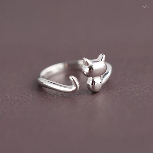 Cluster Rings Coréen Mignon Cuivre Argent Plaqué Doux Kitty Anneau Ouvert Femmes Réglable Visage Lisse