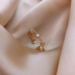 Cluster-Ringe, koreanischer Modeschmuck, einfach und exquisit, Kupfer eingelegter Zirkon-Opal-Ring, Öffnung, verstellbar, weiblich, Daily237B
