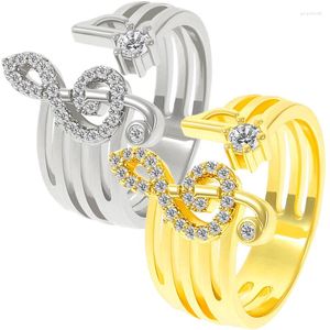 Cluster Ringen Koreaanse Mode Micro-set Zirkoon Muzieknoot Ring Trend Koper Open Voor Vrouwen Verklaring Vinger Sieraden Bruiloft Decoratie
