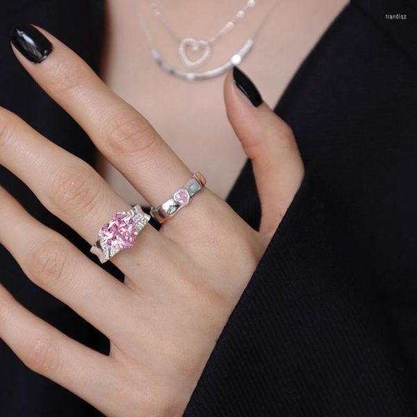 Anillos de clúster moda coreana rosa circón para mujeres apertura temperamento reinicable índice Índice anillo de dedo de dedo de dedo bar nocturno club nocturno