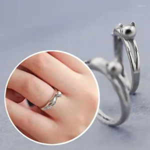 Cluster Ringen Koreaanse Fashion Vintage Voor Vrouwen Leuke Driedimensionale Kitten Gepersonaliseerde Creatief Ontwerp Open Ring Sieraden Party Gift