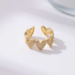 Anneaux de cluster coréen micro incrusté zircon amour ouverture anneau à la mode élégant simple géométrique pour femmes bijoux