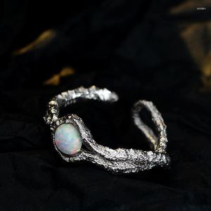 Cluster anneaux coréens mode minimaliste S925 Anneau d'opale argent sterling femelle femelle ouverture de vent rinde