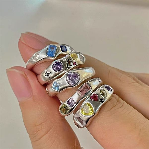 Anneaux de cluster Opale coréenne anneaux irréguliers rose Zircon pierre naturelle fille mariage bagues de fiançailles opale cristal Y2K anneaux bijoux esthétiques 230424