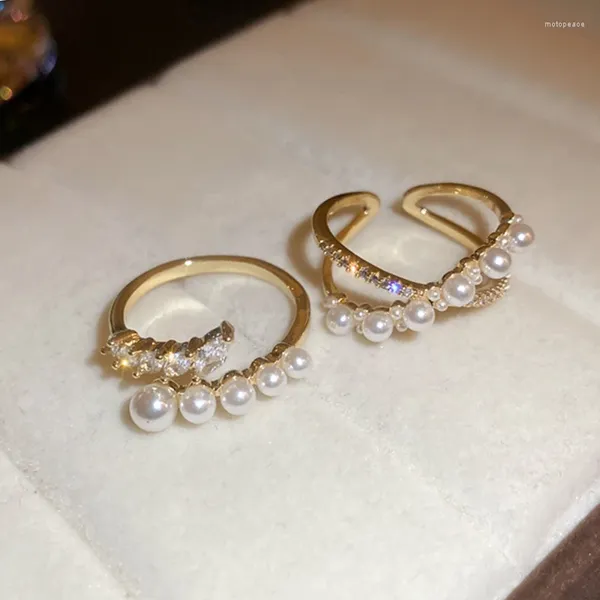 Anneaux de cluster coréen rétro naturel perle coquille perlée couleur or anneau ouvert pour les femmes mode fête doigt femme bijoux filles cadeaux