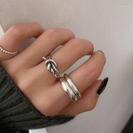 Cluster Ringe Koreanische Ring Frauen Einfache Glatte Einstellbare Finger Mode Schmuck Geschenk Gilrs Runde Silber Farbe
