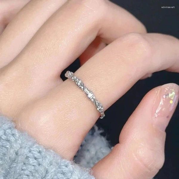 Anneaux de cluster coréen simple bague de ruban femmes cristal mince doigt de fiançailles de mariage pour les filles délicates bijoux de mode taille réglable