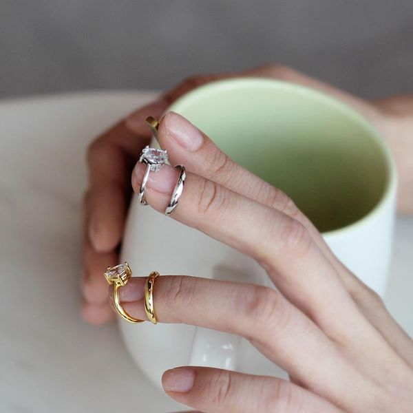 Anillos de racimo Estilo coreano Fresco Simple 925 Anillo de plata esterlina Mujer Ins Normcore Gota abierta Zircon Punta del dedo Pulgar Cola