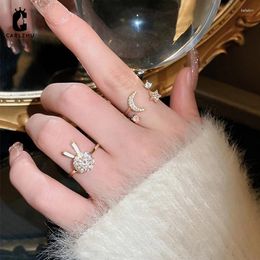 Cluster anneaux coréens sweet cz zircon lune étoile ouverture de mode de luxe index de luxe pour femmes bijoux de vêtements à main