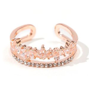 Cluster ringen Koreaanse versie eenvoud dubbele laag strass verstelbare opening accessoires ring diamant drop levering sieraden dhdaz
