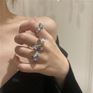 Cluster ringen Koreaanse vintage kristal opaal open ring prachtig stralende zirkoonster voor vrouwen geometrische esthetiek mode sieraden cadeau