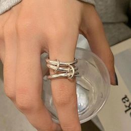 Anillos de racimo coreano Vintage Color plata enlace cadena círculo para mujeres niñas Kpop moda dedo accesorios anillo gótico joyería