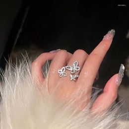 Cluster ringen Koreaanse zirkoon vlinder openingring voor vrouwen sprankelende Sliver kleurstïne -strass verstelbare vinger sieraden geschenken